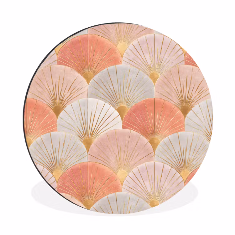 Waaiers - Goud - Roze Wandcirkel aluminium klein 190 -3d