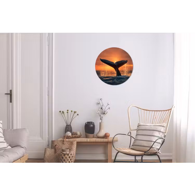 Walvis staart - Water - Zonsondergang Wandcirkel aluminium klein -woonkamer