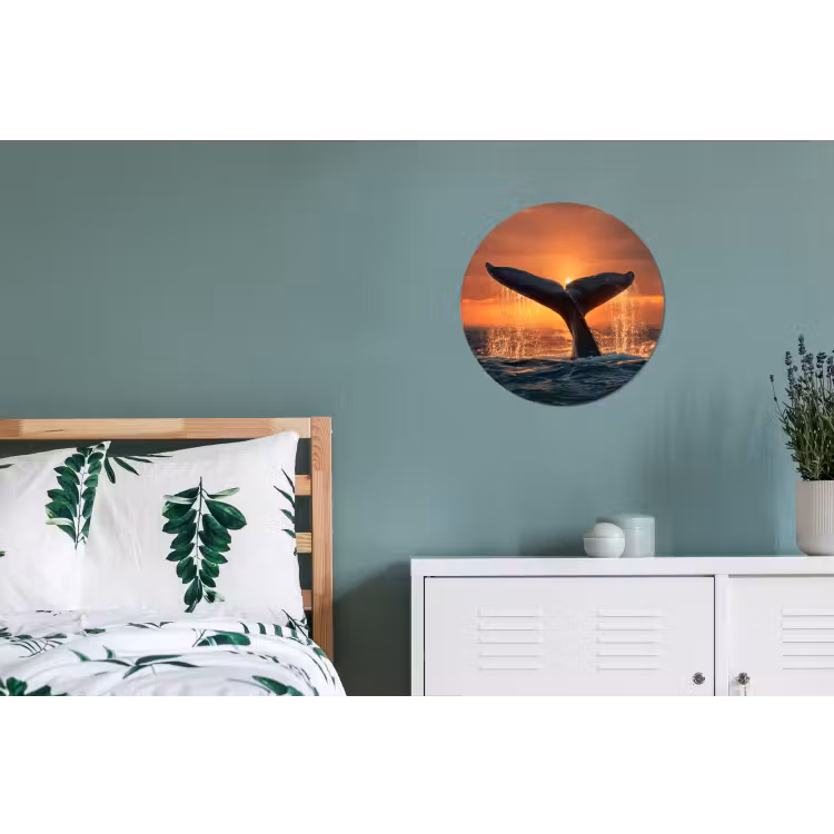 Walvis staart - Water - Zonsondergang Wandcirkel aluminium klein -slaapkamer