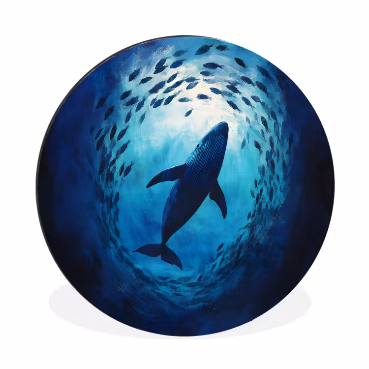 Walvis - Vissen - Donkerblauw Wandcirkel aluminium klein -3d