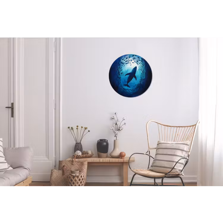 Walvis - Vissen - Donkerblauw Wandcirkel aluminium klein -woonkamer
