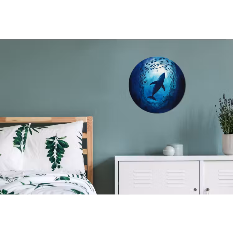 Walvis - Vissen - Donkerblauw Wandcirkel aluminium klein -slaapkamer