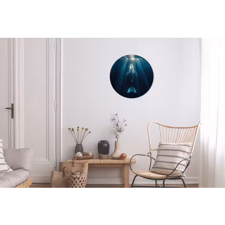 Walvis - Water - Zonnestralen - Blauw Wandcirkel aluminium klein -woonkamer