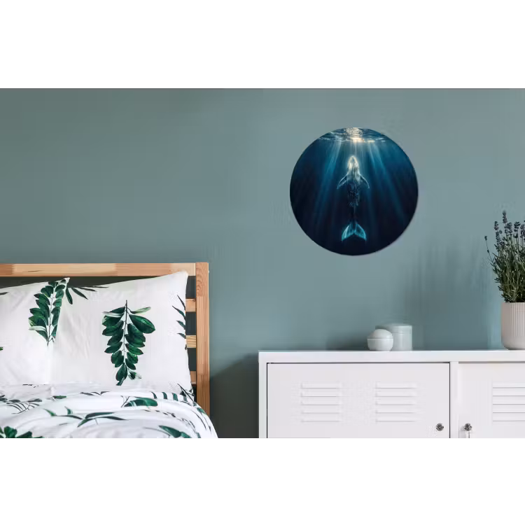 Walvis - Water - Zonnestralen - Blauw Wandcirkel aluminium klein -slaapkamer