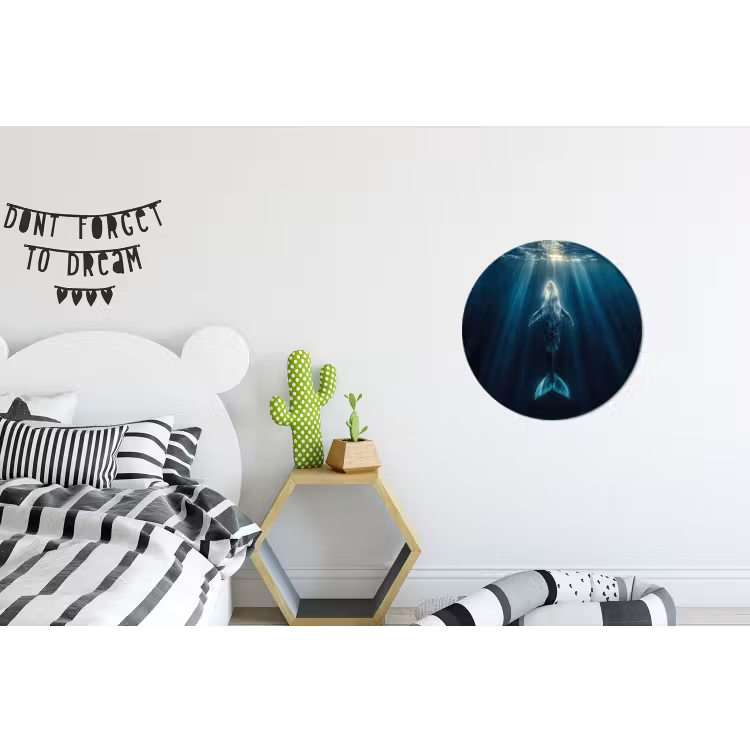 Walvis - Water - Zonnestralen - Blauw Wandcirkel aluminium klein -kinderkamer