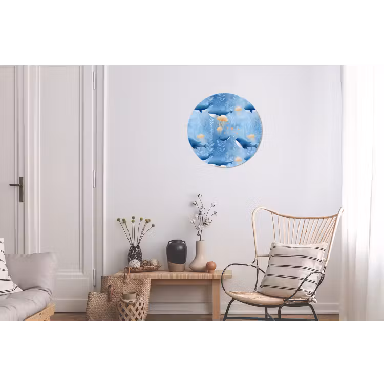 Walvissen - Oceaan - Blauw Wandcirkel aluminium klein 190 -woonkamer