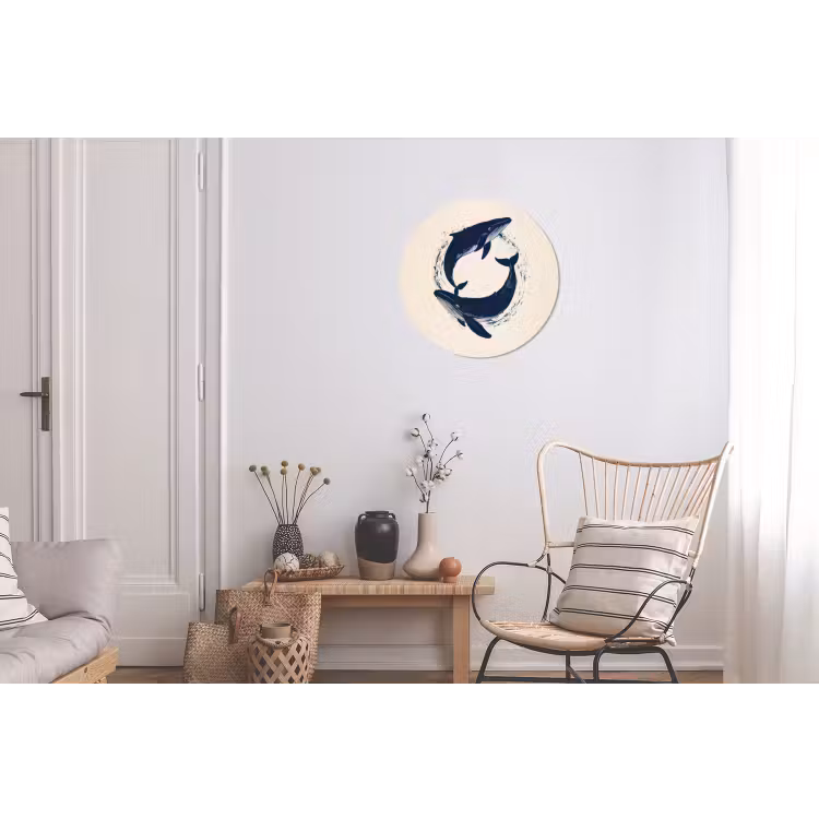 Walvissen - Spetters - Cirkel - Donkerblauw Wandcirkel aluminium klein -woonkamer