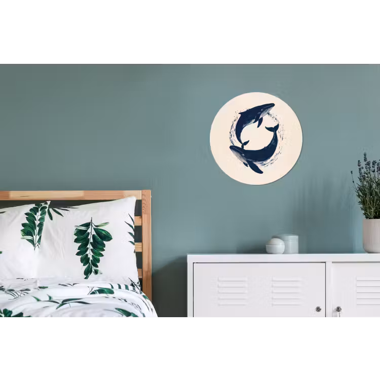 Walvissen - Spetters - Cirkel - Donkerblauw Wandcirkel aluminium klein -slaapkamer