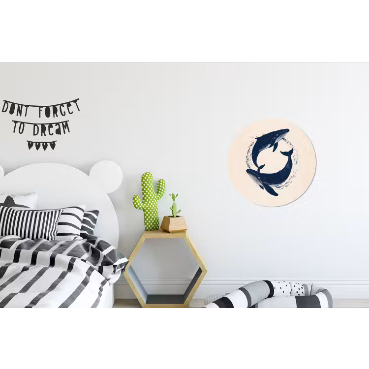 Walvissen - Spetters - Cirkel - Donkerblauw Wandcirkel aluminium klein -kinderkamer