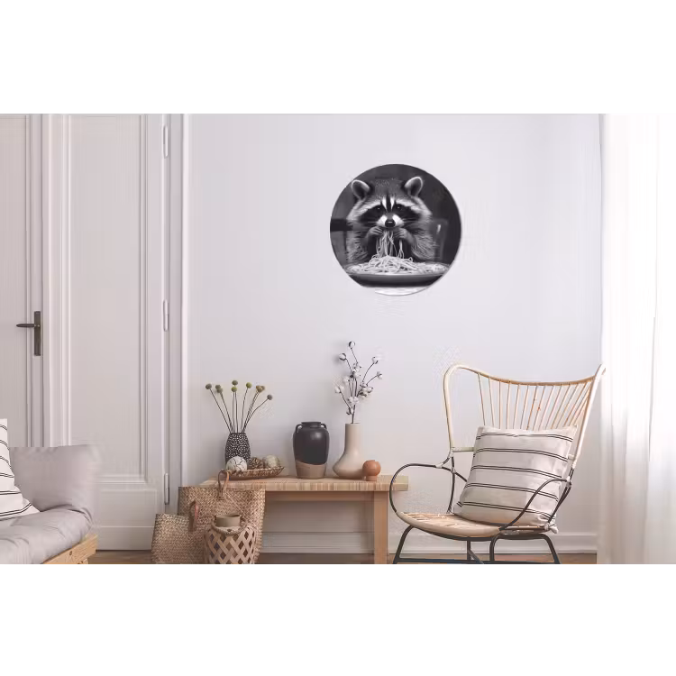 Wasbeer - Cute - Pasta - Tafelkleed - Zwart - Wit Wandcirkel aluminium klein -woonkamer