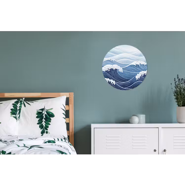 Water - Mozaïek - Landschap - Modern - Blauw Wandcirkel aluminium klein -slaapkamer
