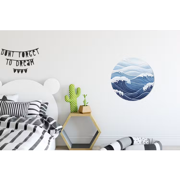 Water - Mozaïek - Landschap - Modern - Blauw Wandcirkel aluminium klein -kinderkamer