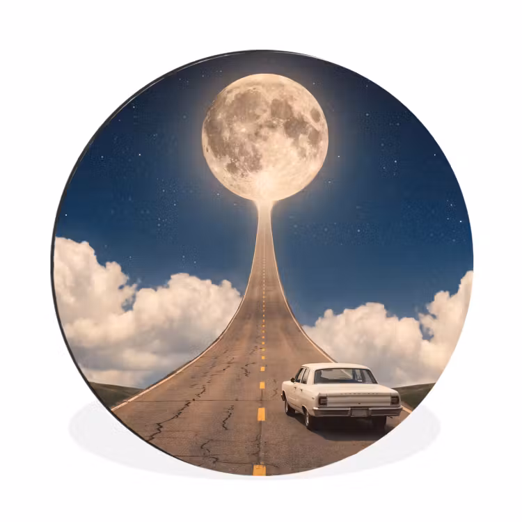 Muurcirkel aluminium - Weg - Maan - Nacht - Weg - Maan - Nacht Wandcirkel aluminium klein