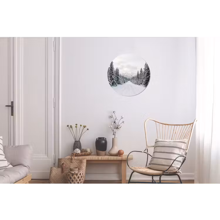 Weg - Sneeuw - Naaldbos - Winter - Avontuurlijk Wandcirkel aluminium klein -woonkamer