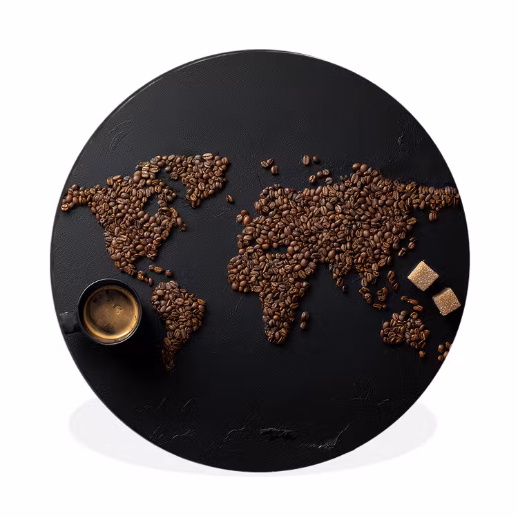 Wereldkaart - Espresso - Zwart Wandcirkel aluminium klein -3d