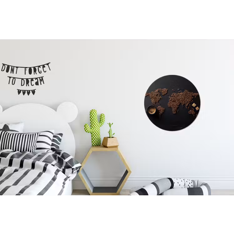 Wereldkaart - Espresso - Zwart Wandcirkel aluminium klein -kinderkamer
