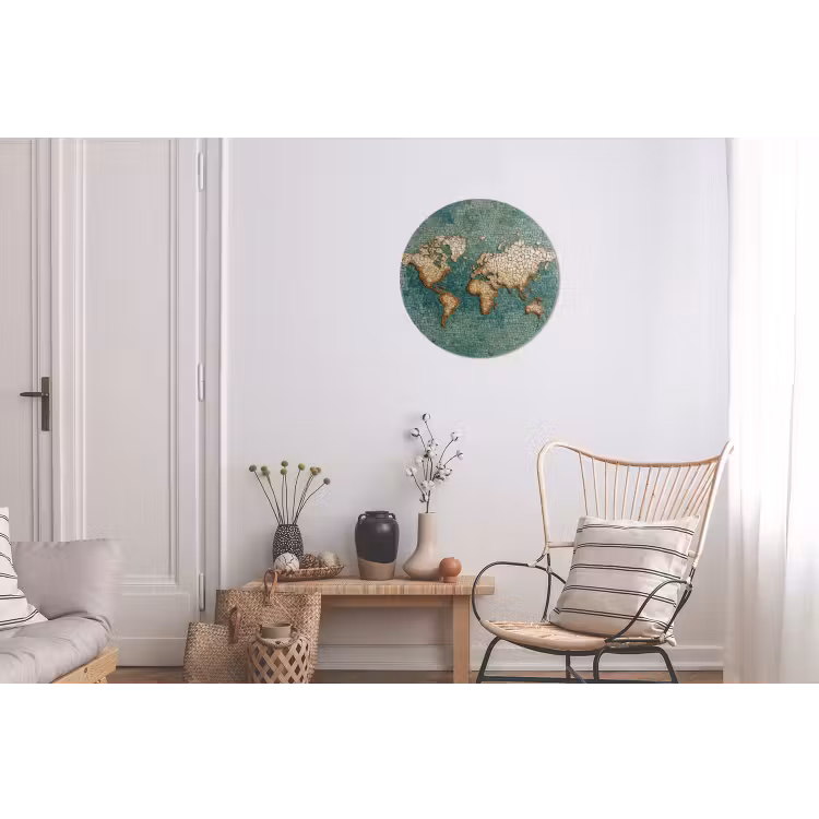 Wereldkaart - Gebroken tegels - Mozaïek Wandcirkel aluminium klein -woonkamer