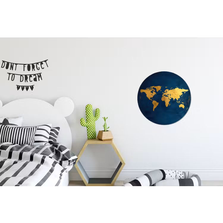 Wereldkaart - Goud - Donkerblauw Wandcirkel aluminium klein -kinderkamer