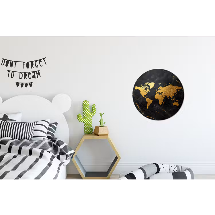 Wereldkaart - Goud - Marmer Wandcirkel aluminium klein -kinderkamer
