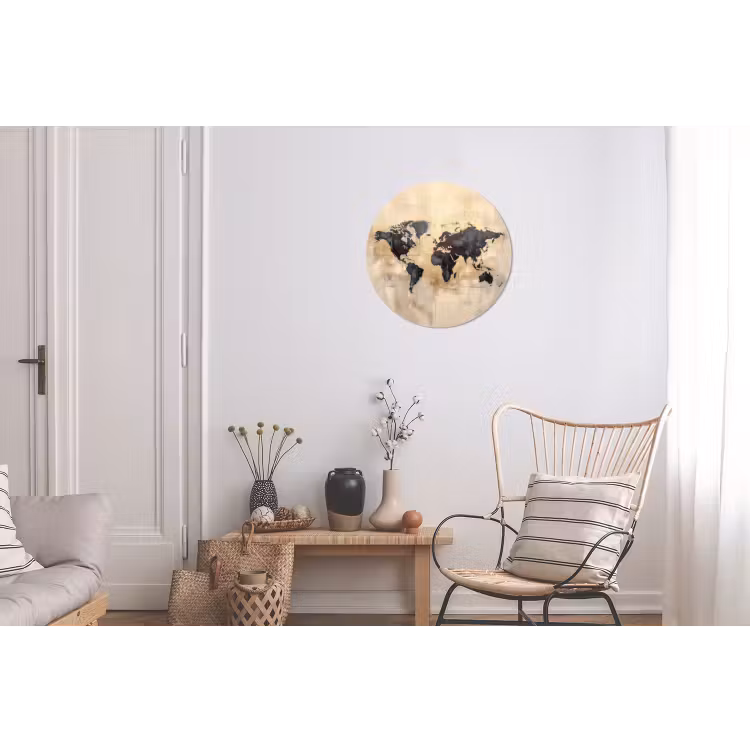 Wereldkaart - Goud - Zwart - Abstract Wandcirkel aluminium klein -woonkamer
