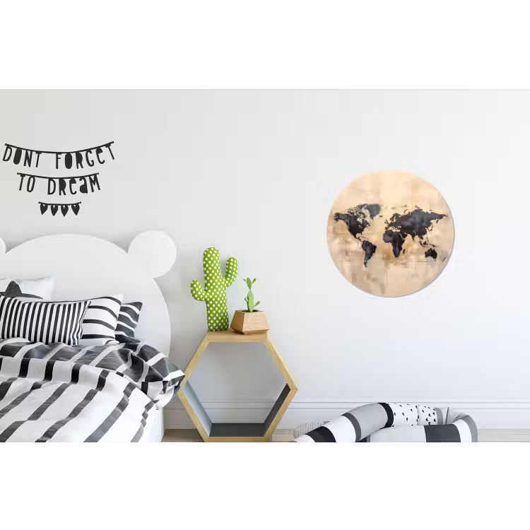 Wereldkaart - Goud - Zwart - Abstract Wandcirkel aluminium klein -kinderkamer