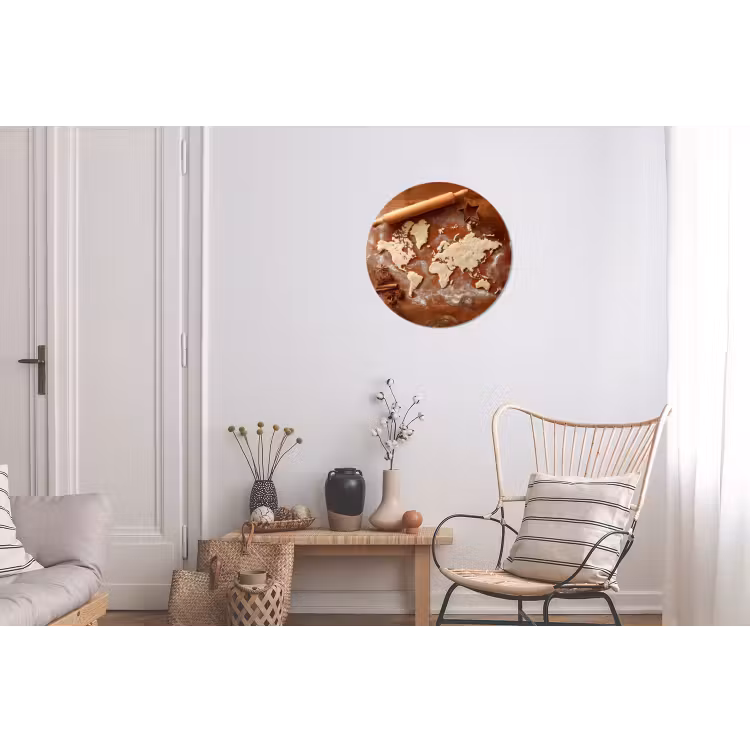Wereldkaart - Koekjesdeeg - Warme baksfeer Wandcirkel aluminium klein -woonkamer