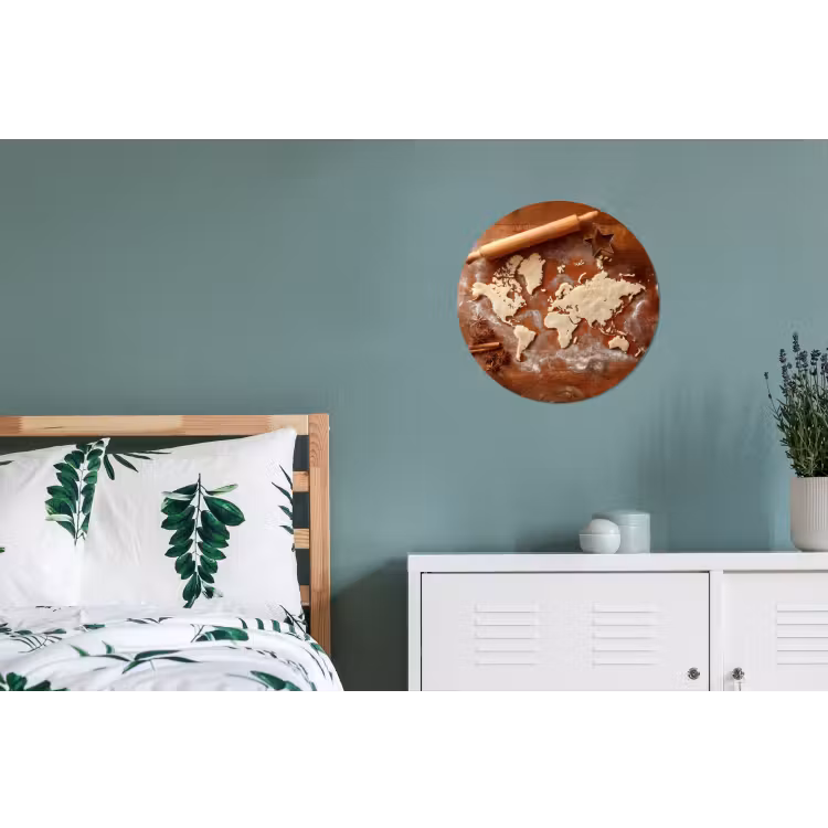 Wereldkaart - Koekjesdeeg - Warme baksfeer Wandcirkel aluminium klein -slaapkamer