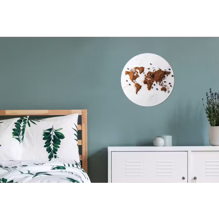 Wereldkaart - Koffie - Marmer Wandcirkel aluminium klein -slaapkamer