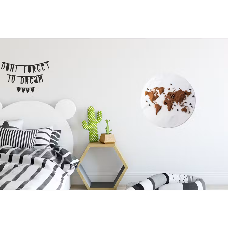 Wereldkaart - Koffie - Marmer Wandcirkel aluminium klein -kinderkamer