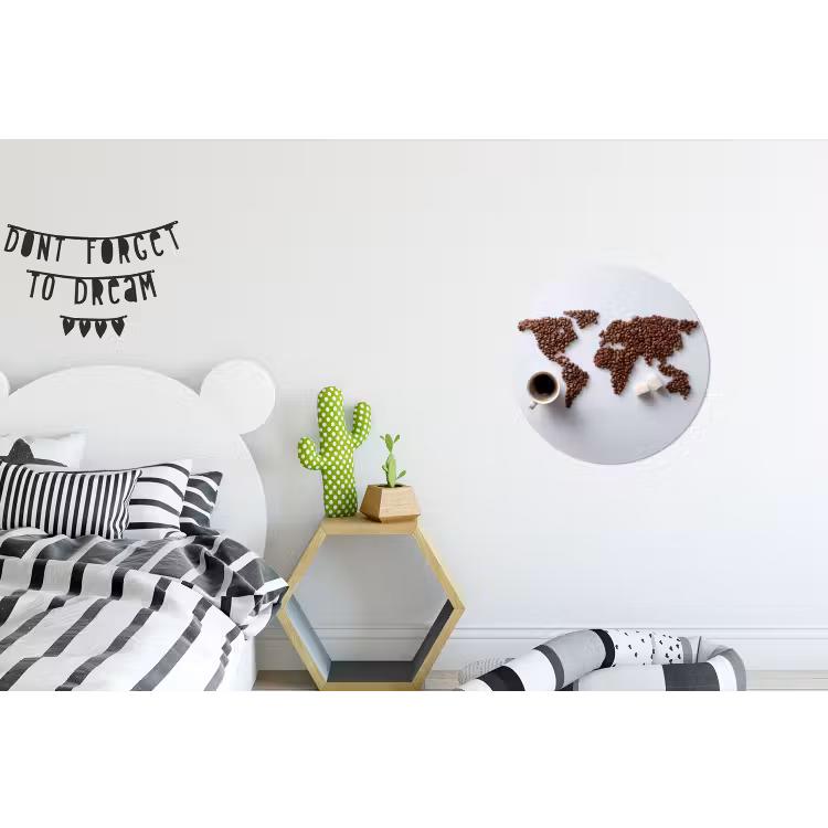 Wereldkaart - Koffiebonen - Suikerklontjes Wandcirkel aluminium klein -kinderkamer