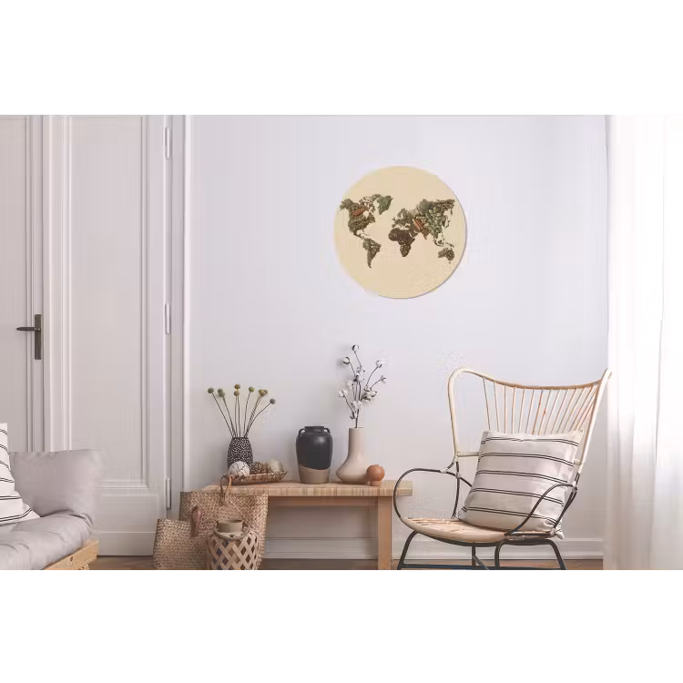Wereldkaart - Kruiden - Kleurrijk Wandcirkel aluminium klein -woonkamer