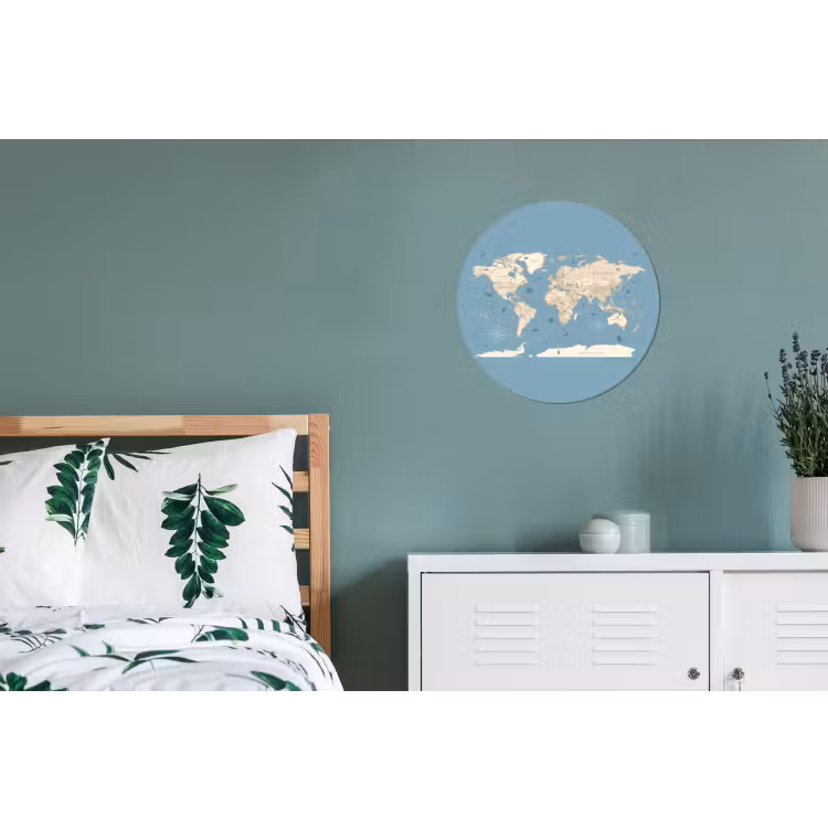 Wereldkaart - Oceaan - Realistisch - Blauw Wandcirkel aluminium klein -slaapkamer