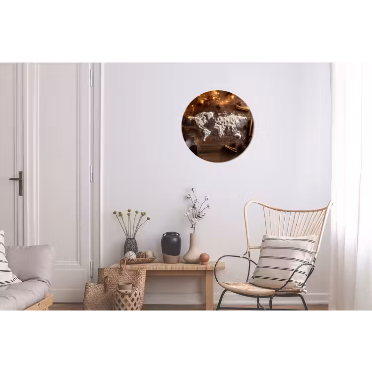 Wereldkaart - Poedersuiker - Hout Wandcirkel aluminium klein -woonkamer