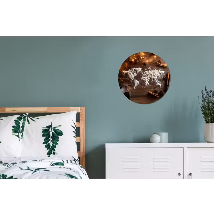 Wereldkaart - Poedersuiker - Hout Wandcirkel aluminium klein -slaapkamer