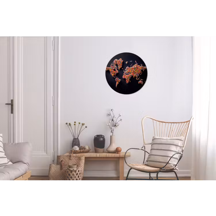Wereldkaart - Snoepjes - Felle kleuren Wandcirkel aluminium klein -woonkamer