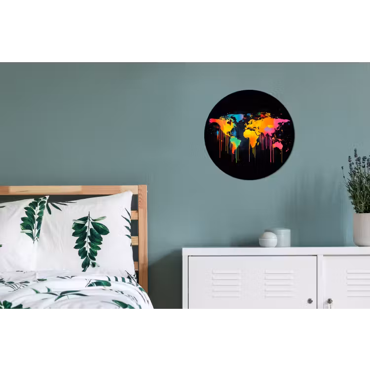 Wereldkaart - Verf - Kleurrijk - Graffiti - Wereld Wandcirkel aluminium klein -slaapkamer