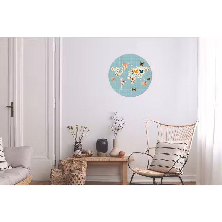 Wereldkaart - Vlinders - Dromerig Wandcirkel aluminium klein -woonkamer