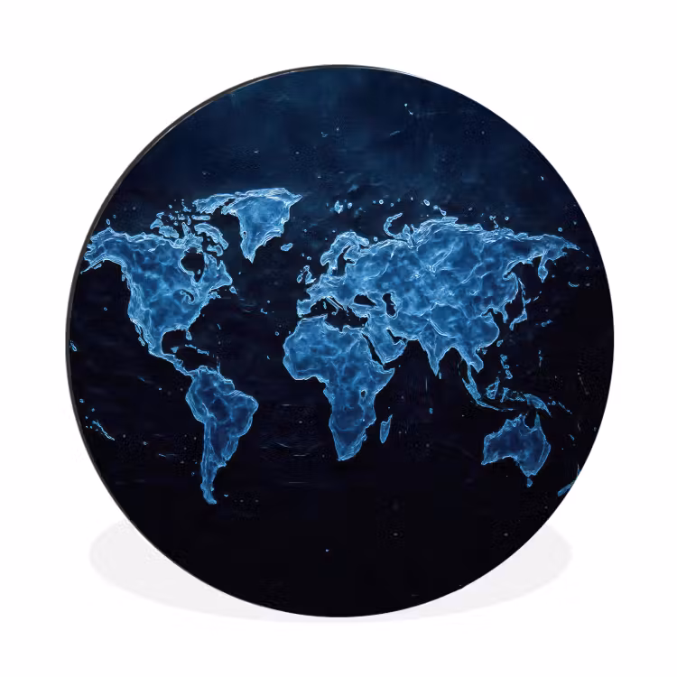 Wereldkaart - Waterstructuur - Blauw Wandcirkel aluminium klein -3d