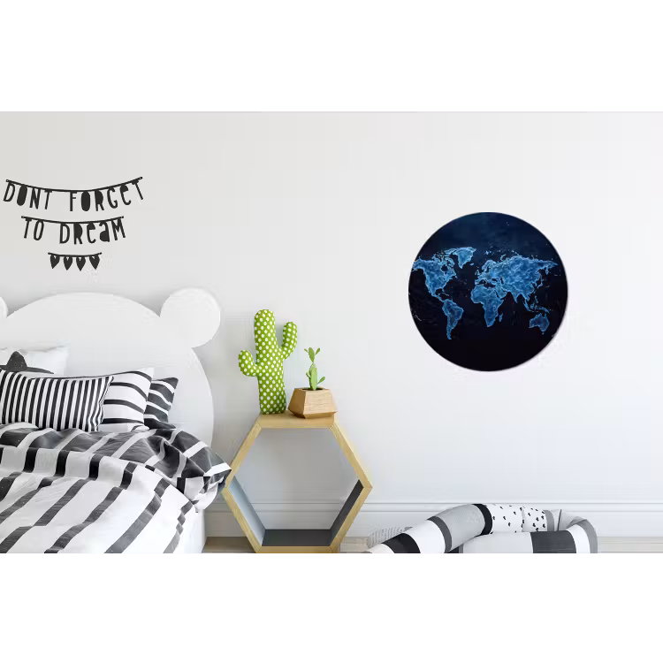 Wereldkaart - Waterstructuur - Blauw Wandcirkel aluminium klein -kinderkamer