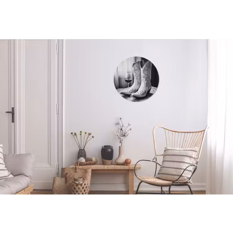 Wijn - Cowboylaarzen - Raamlicht - Wit Wandcirkel aluminium klein -woonkamer