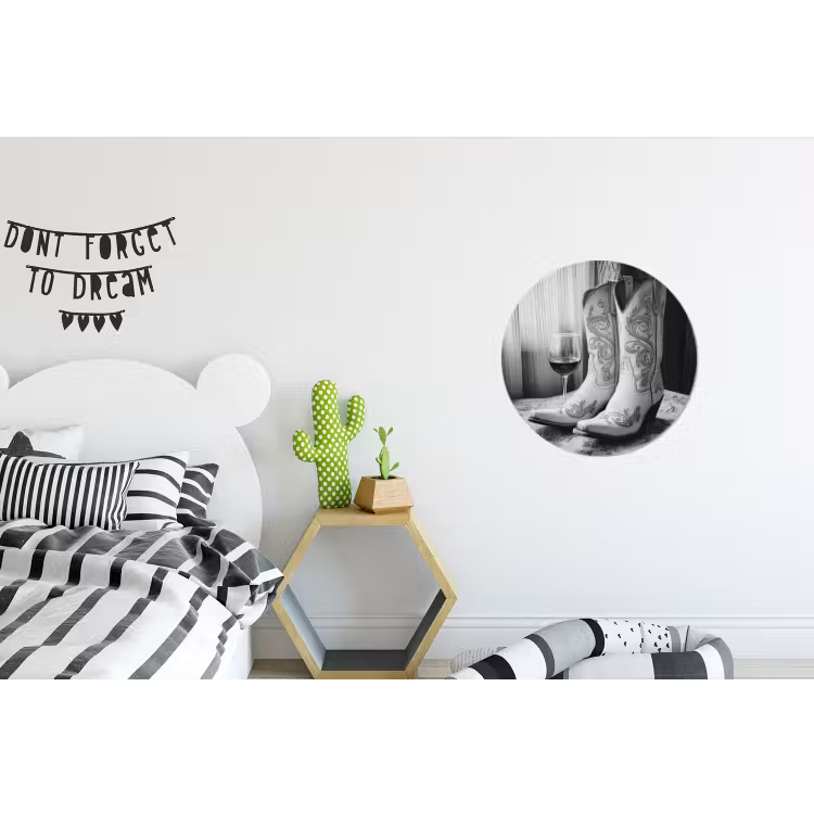 Wijn - Cowboylaarzen - Raamlicht - Wit Wandcirkel aluminium klein -kinderkamer