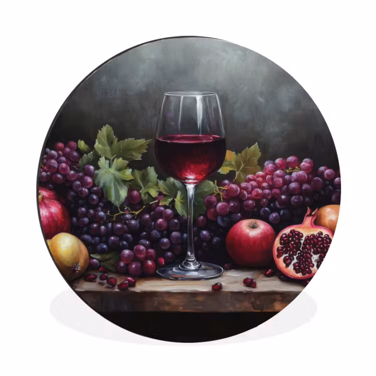 Wijn - Fruit - Stilleven Wandcirkel aluminium klein -3d