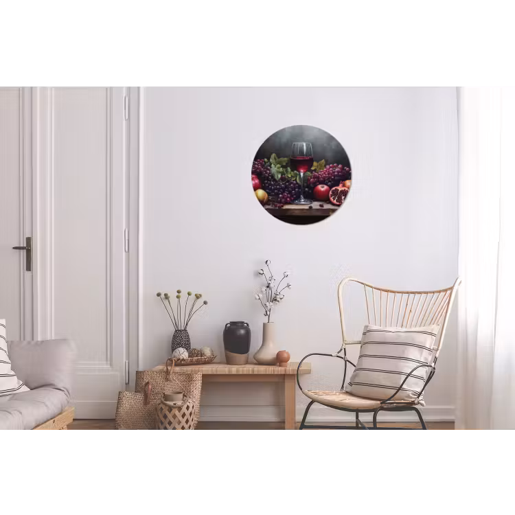 Wijn - Fruit - Stilleven Wandcirkel aluminium klein -woonkamer