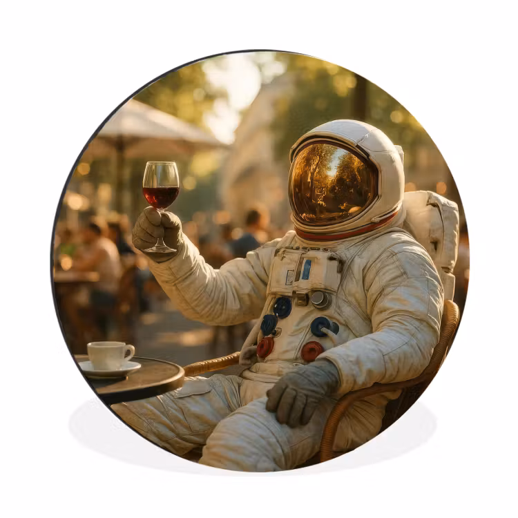 Wijn - Rood - Terras - Koffie Wandcirkel aluminium klein -3d