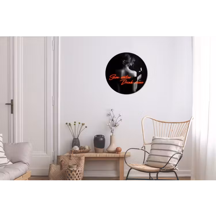 Wijn - Vrouw - Neon - Quote Wandcirkel aluminium klein -woonkamer