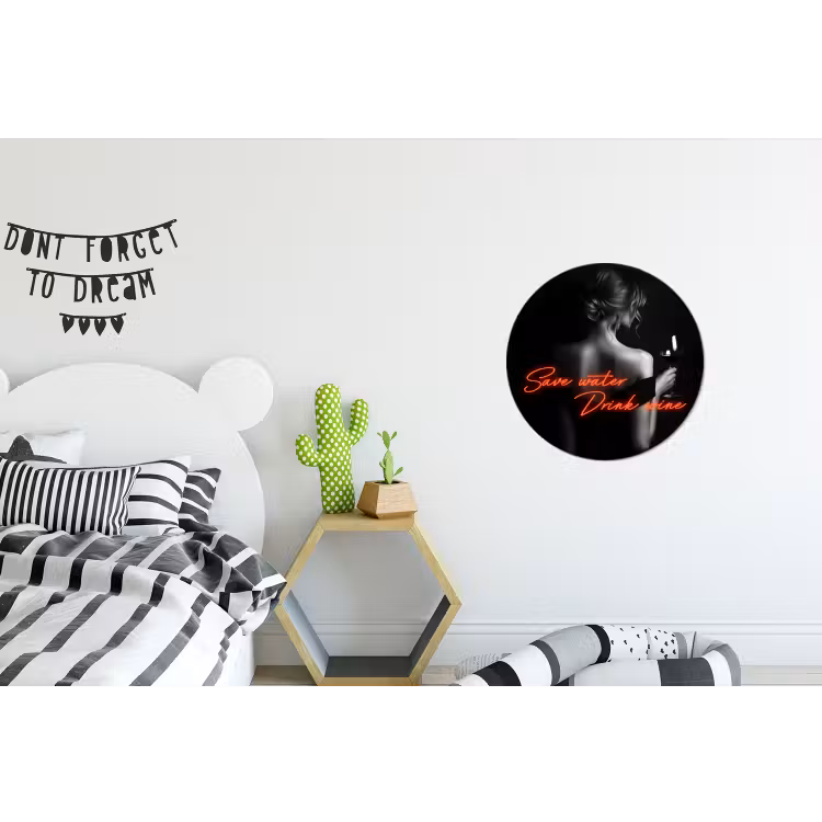 Wijn - Vrouw - Neon - Quote Wandcirkel aluminium klein -kinderkamer