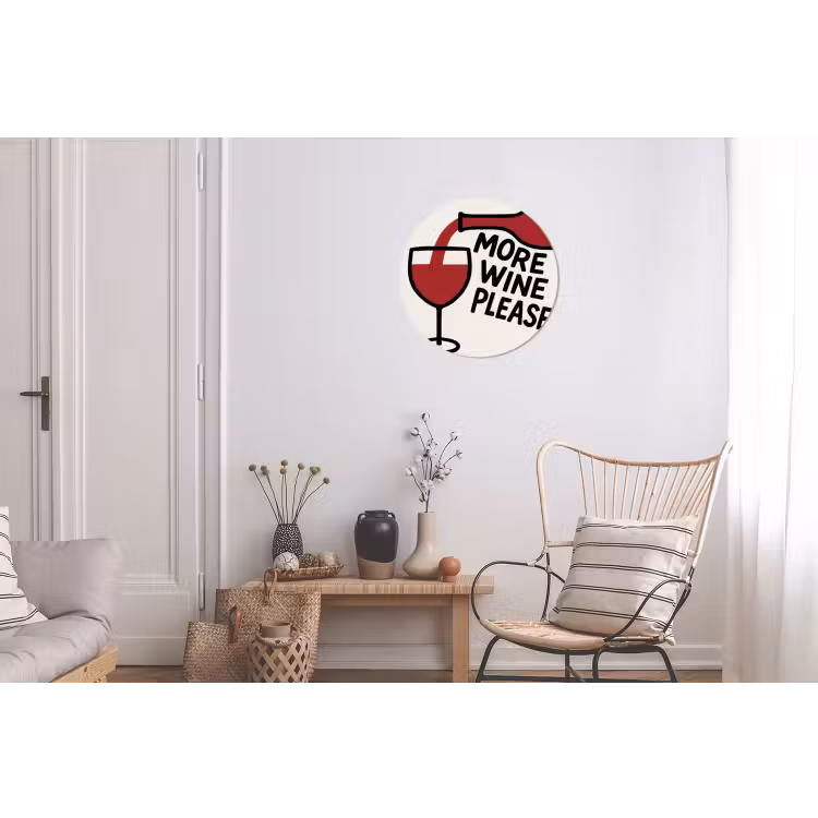 Wijnfles - Quote - Rood - Glas Wandcirkel aluminium klein -woonkamer