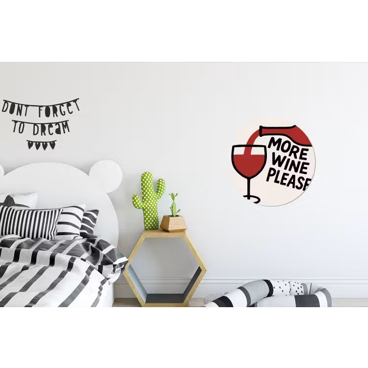 Wijnfles - Quote - Rood - Glas Wandcirkel aluminium klein -kinderkamer