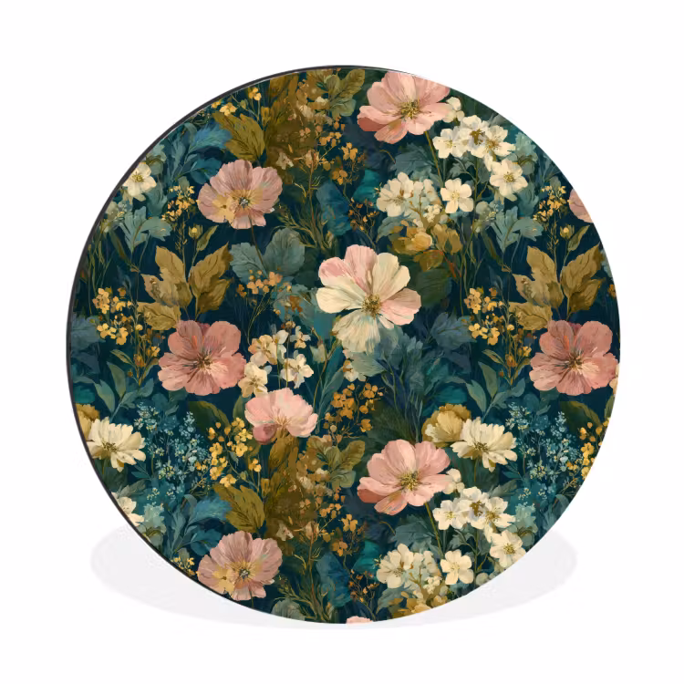 Wilde bloemen - Botanisch - Patroon - Roze - Romantisch Wandcirkel aluminium klein 190 -3d