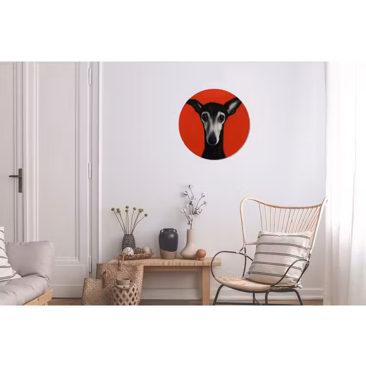 Windhond - Minimalistisch - Rood Wandcirkel aluminium klein -woonkamer